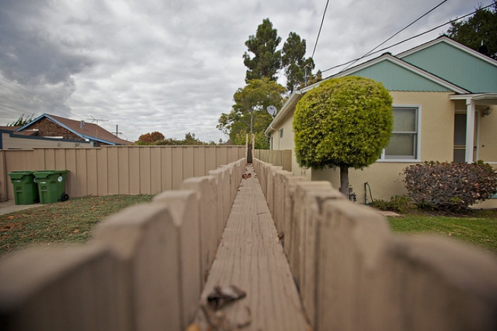 Wooden fence dividing two persons' homes